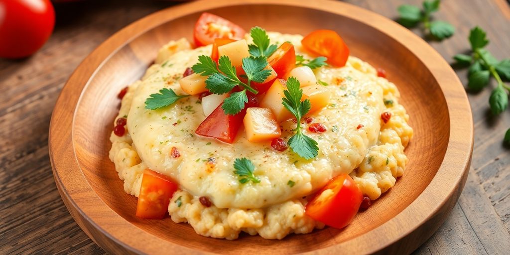 Crepioca saudável com ervas e vegetais frescos.